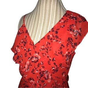 Sugar Lips Red Blue Floral Ruffles Off Shoulder Dress, Coquette, Women’s Size M